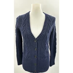 GAP Women’s Medium Navy Cable Knit Button Front Cardigan Sweater Wool Blend